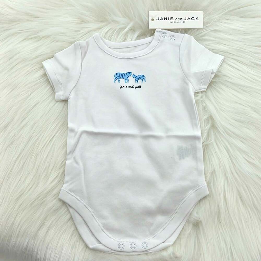 Janie and Jack One Piece Bodysuit - White/Blue - 0-3 Months - New with tags